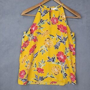 Finn & Grace Blouse Top Women XS Yellow Floral Lined Sleeveless Classic Boho Y2K